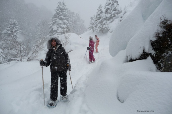 raquettes à neige dans les pyrénées en vallée d'ossau