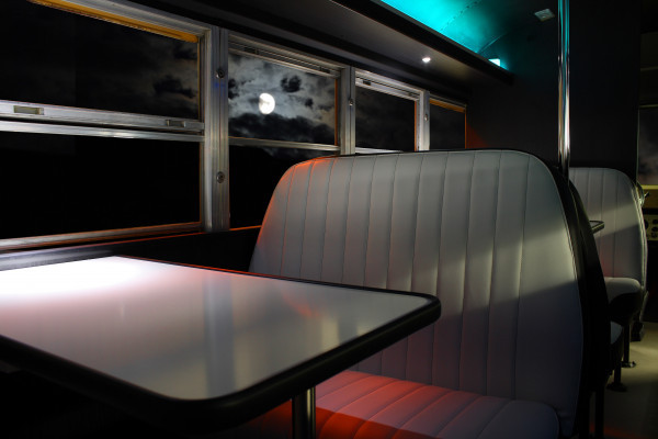 Inside view of Cool Bus in moonlight