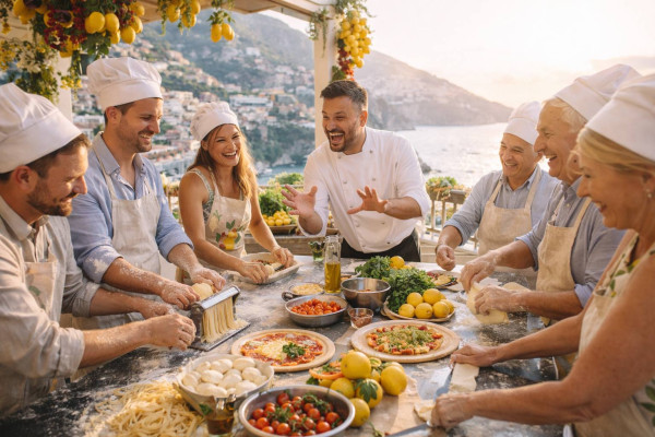 Corso di cucina a Positano con menu completo in terrazza

