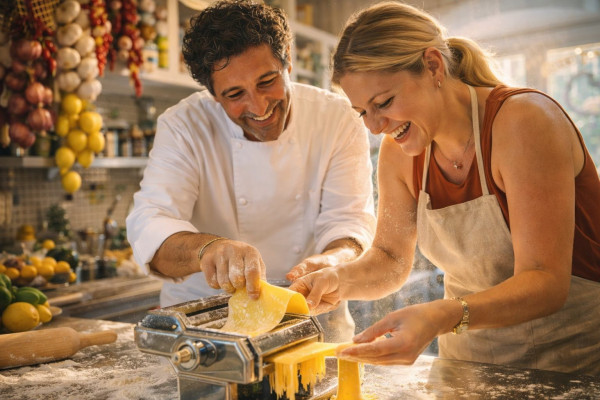 Corso di cucina a Positano con menu completo in terrazza
