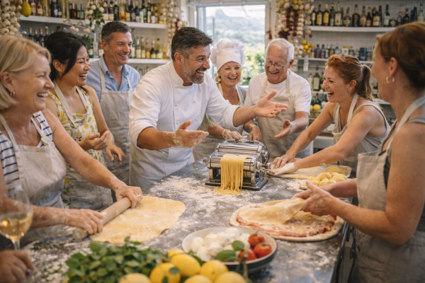 Corso di cucina a Positano con menu completo in terrazza
