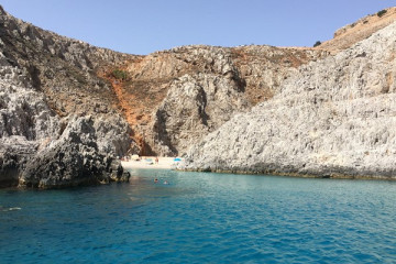 CHQ53. Powerboat Tour to Akrotiri, Stavros, Seitan Limania, Marathi, Secret Beaches FD