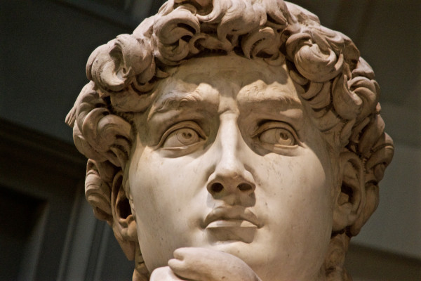 Detail of the Michelangelo David at the Accademia Gallery in Florence