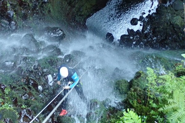High waterfalls lead into deep gorges