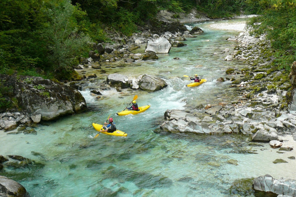 Paddling down the river.