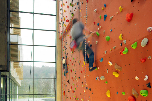 14 m high indoor climbing wall at youth hostel Echternach