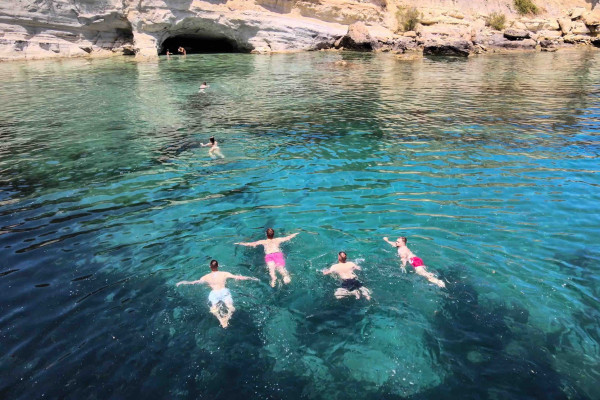 swimming at St.George bay, exploring the caves