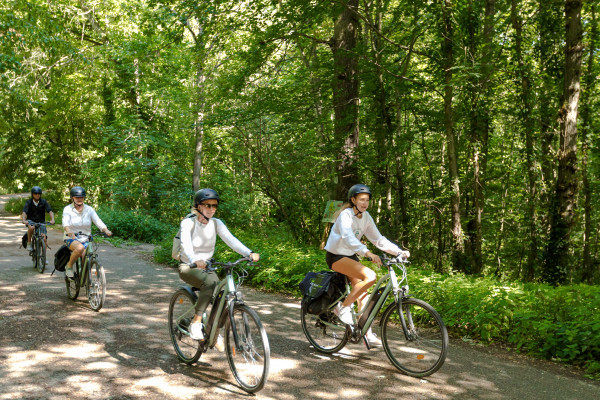 inaeri e-bike tour group crosses  the forest of fausses-reposes between paris and versailles,