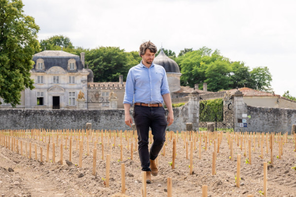 Luc Planty in the new vineyard plans in front of the Château de Malle