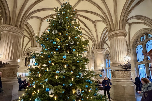 The great Christmas tree in the foyer of the Town Hall