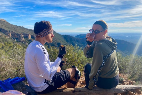 A moment to breathe, sip, and soak in the views—our e-MTB tour includes peaceful stops like this one above the valley