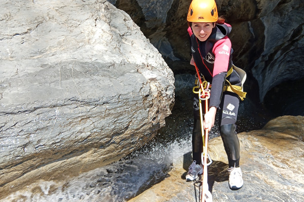 A nice, slightly splashed rappel in Enduchet Canyon.