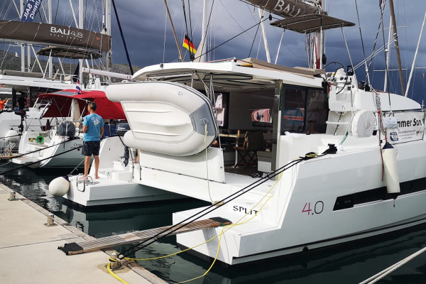 Stern of a catamaran in dock in croatia