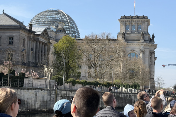 Berlin boat tour passing the Reichstag building and its famous glass dome