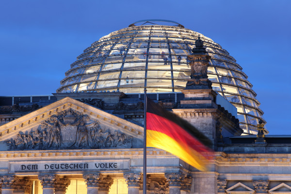 The iconic glass dome of the Reichstag seen from a Berlin boat tour