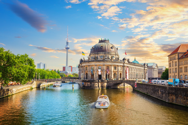 Berlin’s famous TV Tower visible from the water during a Spree River cruise