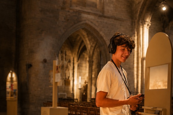 A young visitor fully immersed in the Basilica sensory experience!