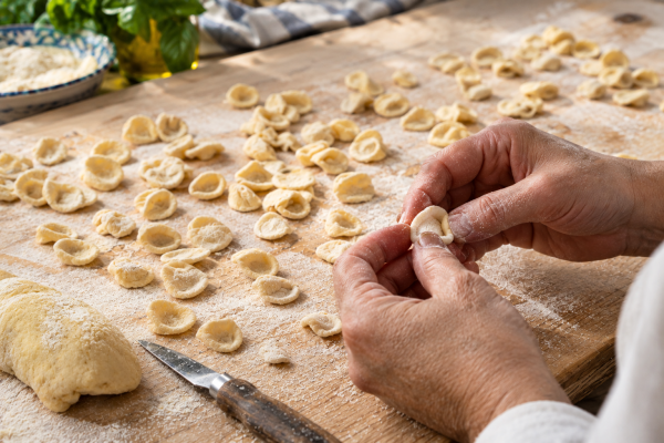 Traditional Puglian pasta-making experience where you make, shape, cook and taste fresh orecchiette with local ingredients and Puglian wine.