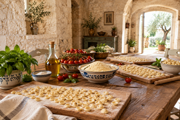 Traditional Puglian pasta-making experience where you make, shape, cook and taste fresh orecchiette with local ingredients and Puglian wine.