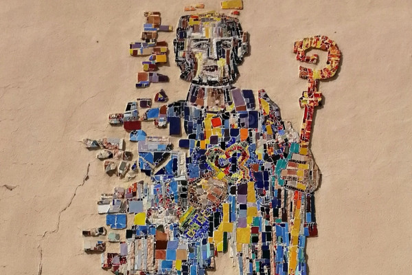 Bischof Burchard als Mosaik von Agathe Sander in der Andreasstraße