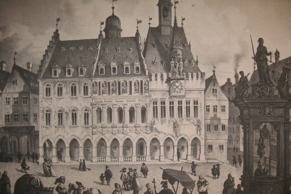 Der Vorgängerbau der Dreifaltigkeitskirche, das prachtvolle Versammlungshaus, gestiftet von der Zunft der Münzer für ihre Stadt und Versammlungsort des Reichstags 1521 in Worms.