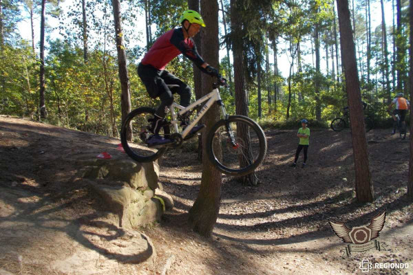 Einen "Drop" (=Sprung von Stufe/Kante) von höheren Stufen gibt es zum Ende hin auch für die "fortgeschrittenen" Biker.
