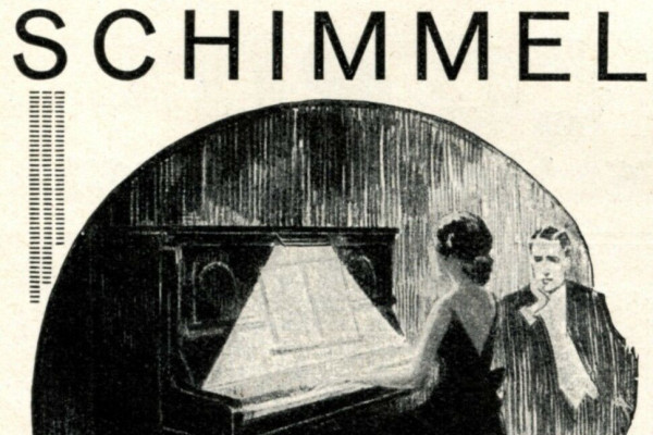 Werbung der  Schimmel-Werke für Musikinstrumente.
