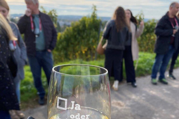 Mainzer Weinberg mit Personen im Hintergrund