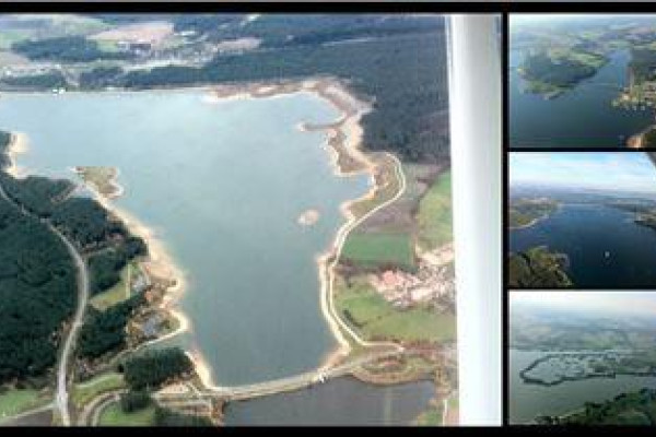 Panorama-Blick bei einem Rundflug über die Fränkische Seenplatte