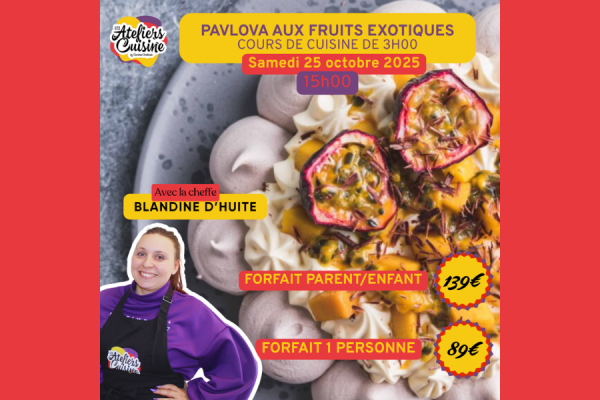 atelier pâtisserie Montpellier Pavlova aux fruits exotique